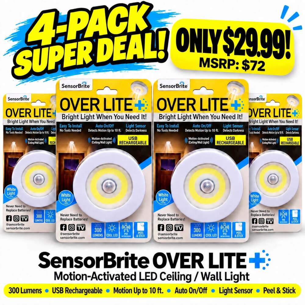 4PK SensorBrite Over Lite+ 300LM Motion Sensor USB Rechargeable LED Lights